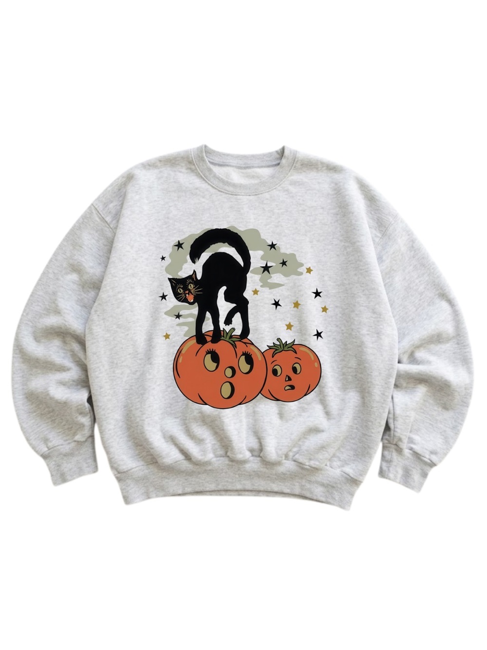Gildan Halloween Cat & Pumpkins Graphic Sweatshirt - Gray